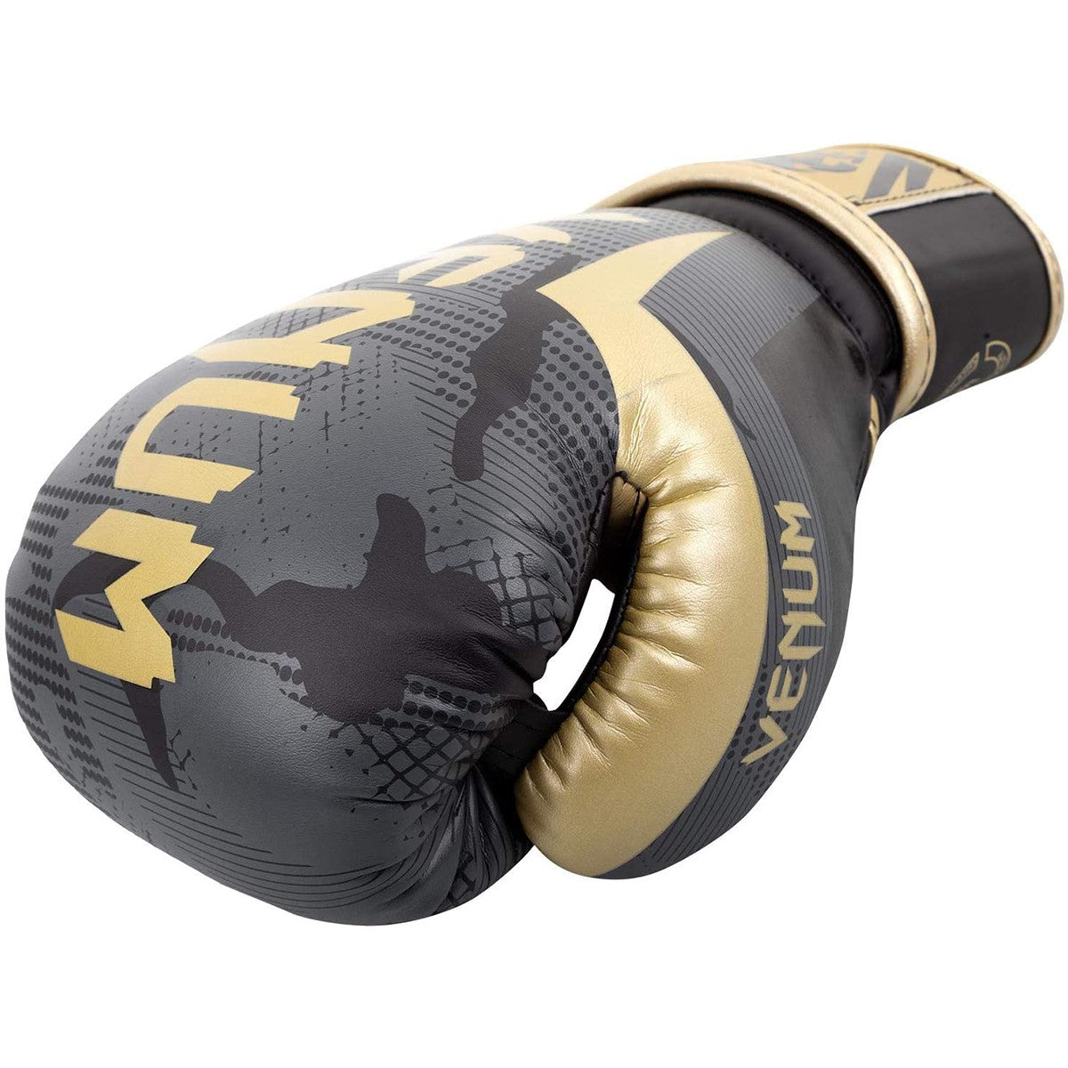 Training Boxing Gloves with Hook and Loop Closure - Dark Camo & Gold