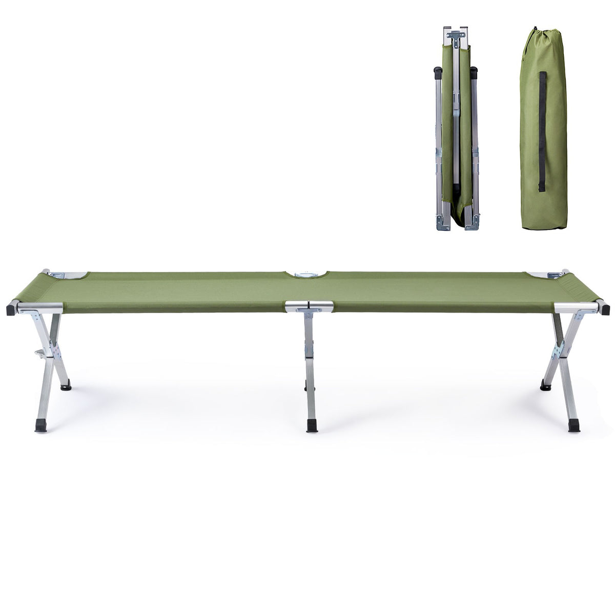Portable Camping Cot 75 Inch Folding Bed Military Green Outdoor Bed