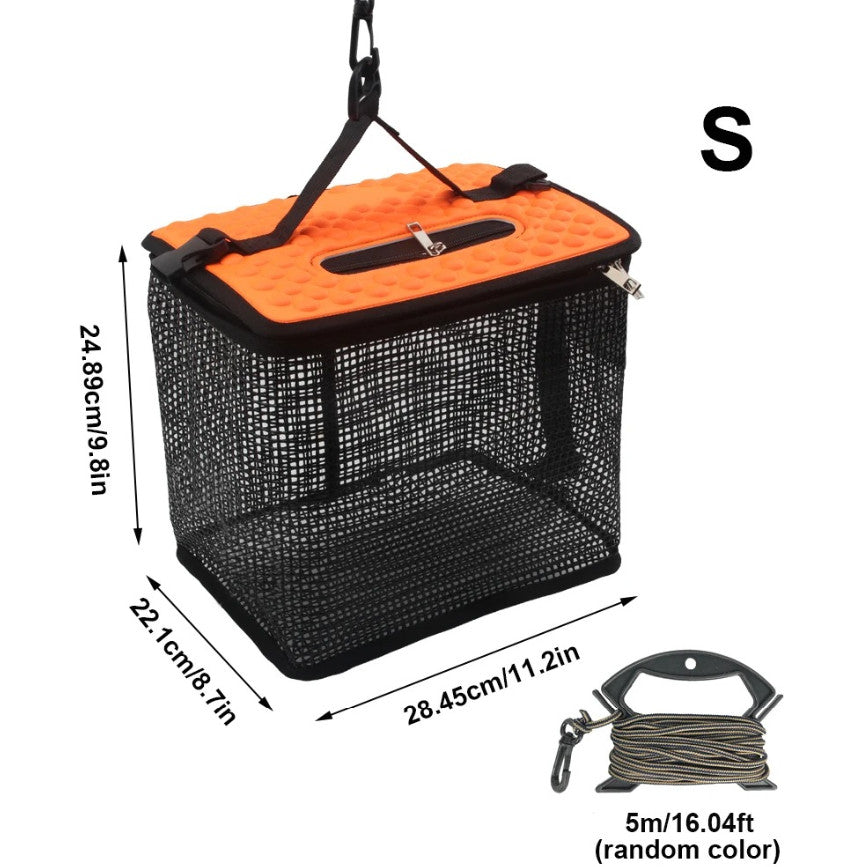 Foldable Floating Fish Basket for Bait and Catch - Portable Mesh Storage