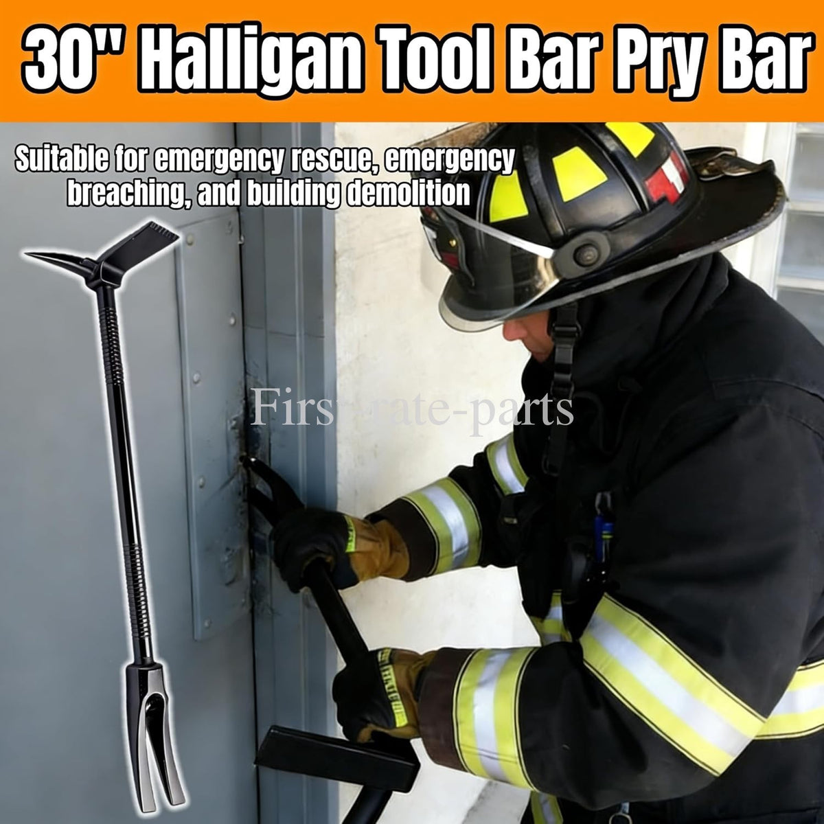30-Inch Black Breacher Pry Bar - Drop-Forged Steel Fire & Rescue Tool