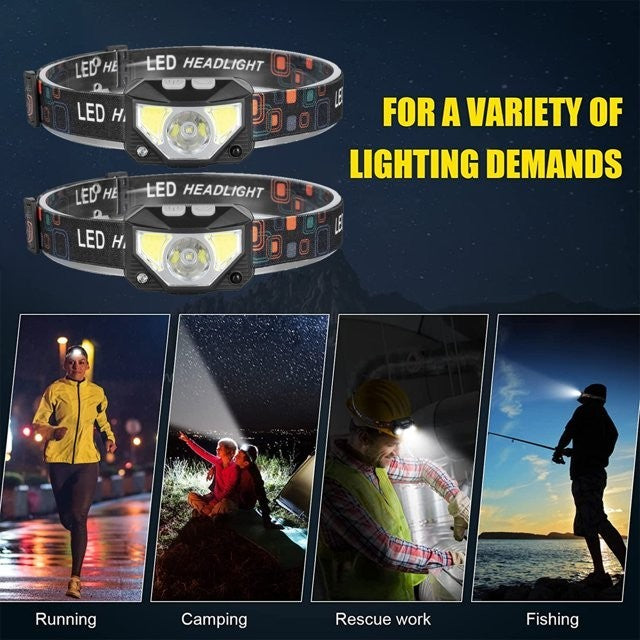 Rechargeable LED Headlamp 1200 Lumens Waterproof Outdoor Camping Hiking Light - 8 Modes