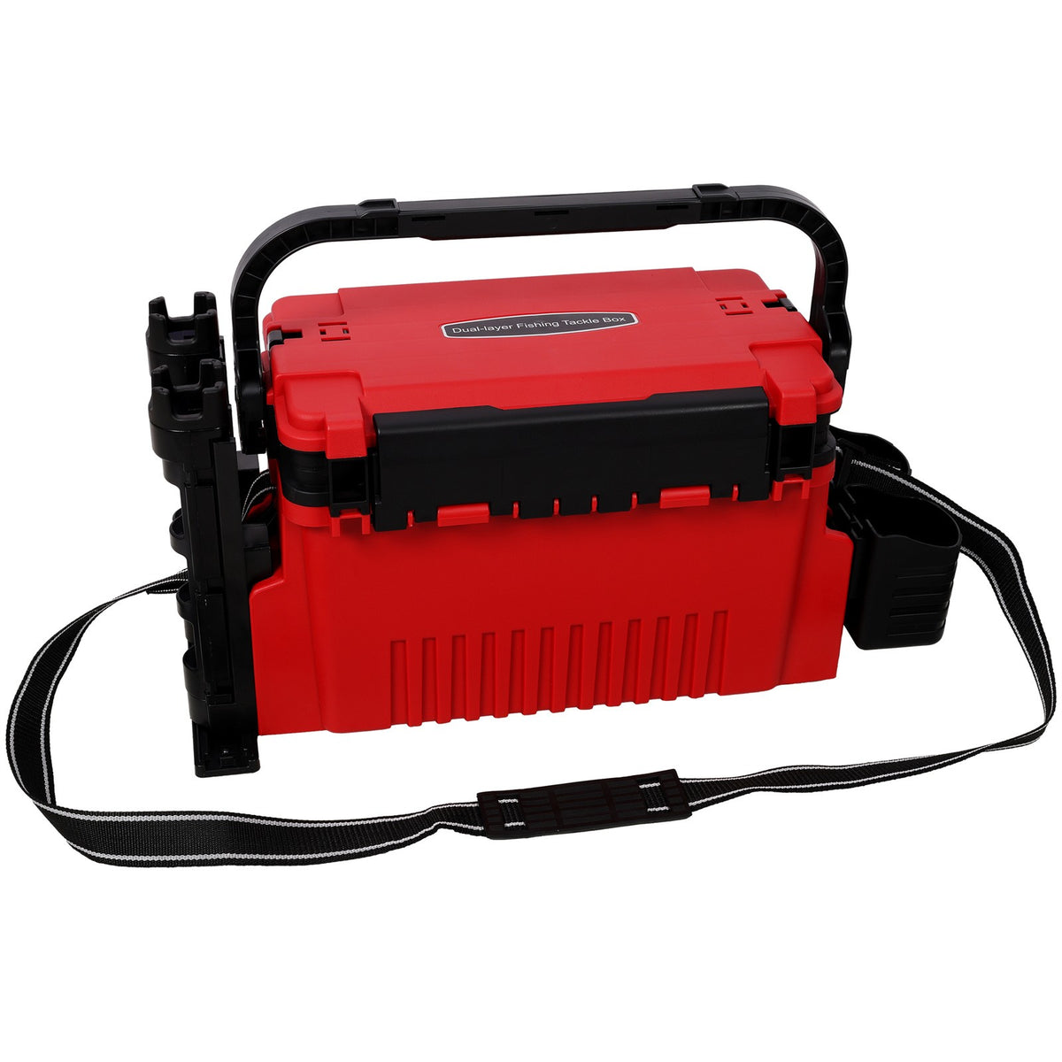 Large 2-Layer Fishing Tackle Box with Rod & Cup Holders - Waterproof 11L Storage Organizer