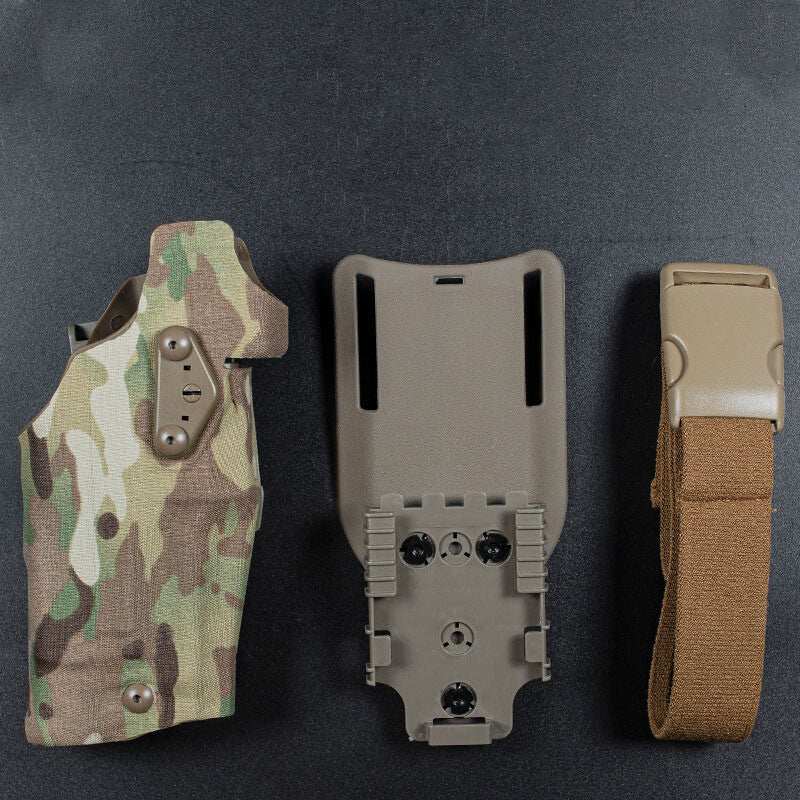 Tactical Thigh Drop Holster Set for G17 G19 with X300 Light - Quick Release Adapter