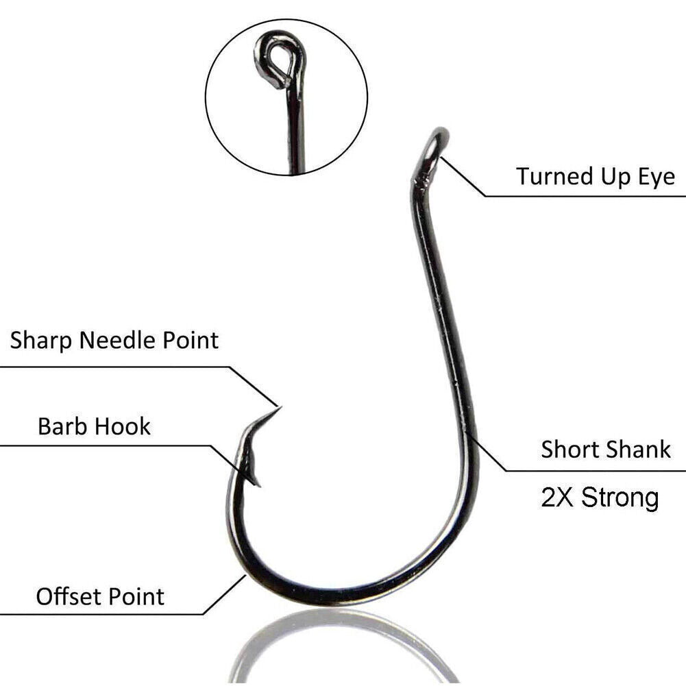 100pcs Circle Fishing Hooks - Ultra Sharp Carbon Steel Offset Hooks for Freshwater & Saltwater Fishing