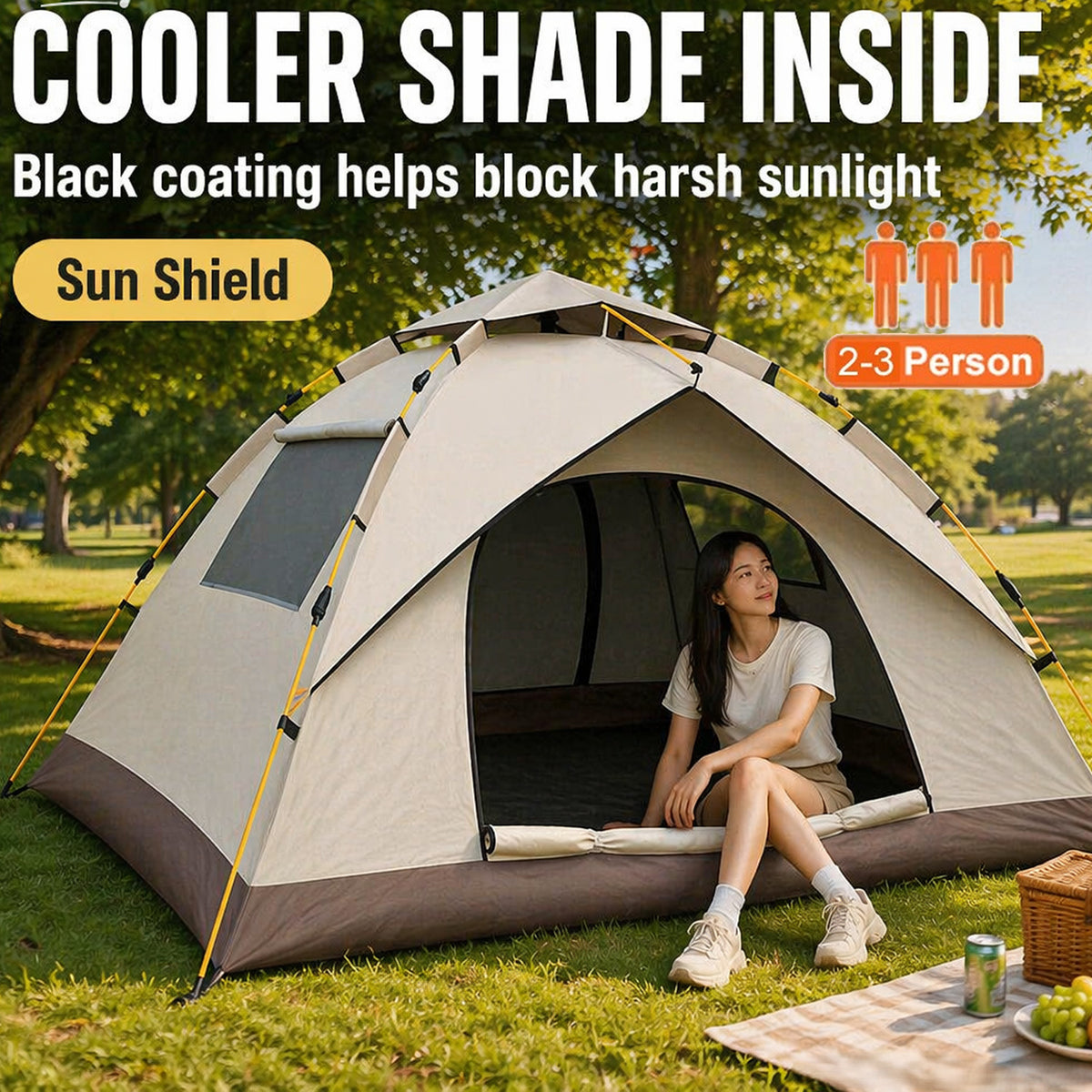2-3 Person Waterproof Pop Up Camping Tent Quick Setup Windproof Shelter