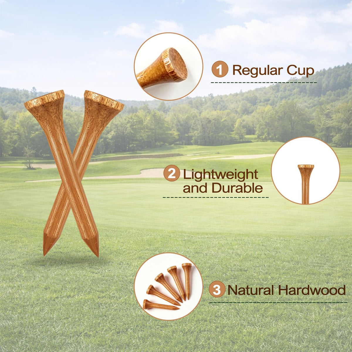 Wooden Golf Tees 1.5 Inch 100 Count Brown - Durable & Standard Size