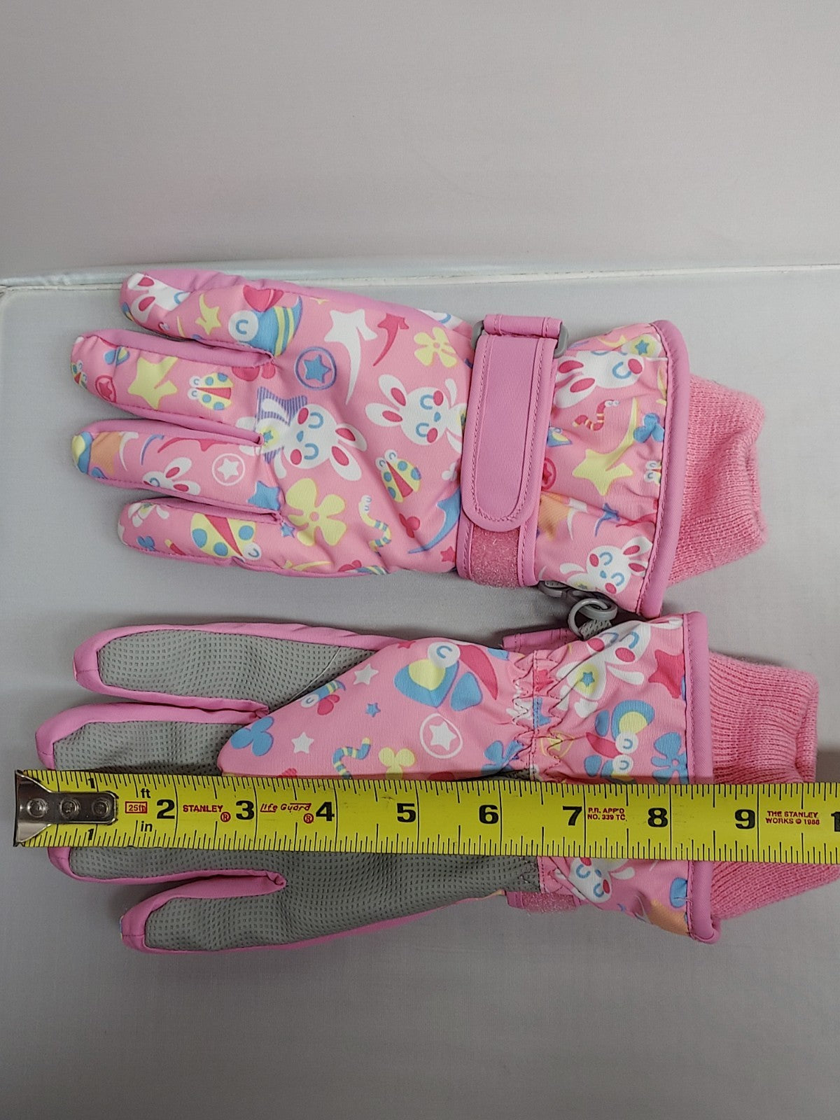 Kids Pink Bunny Winter Snow Ski Gloves Size Large