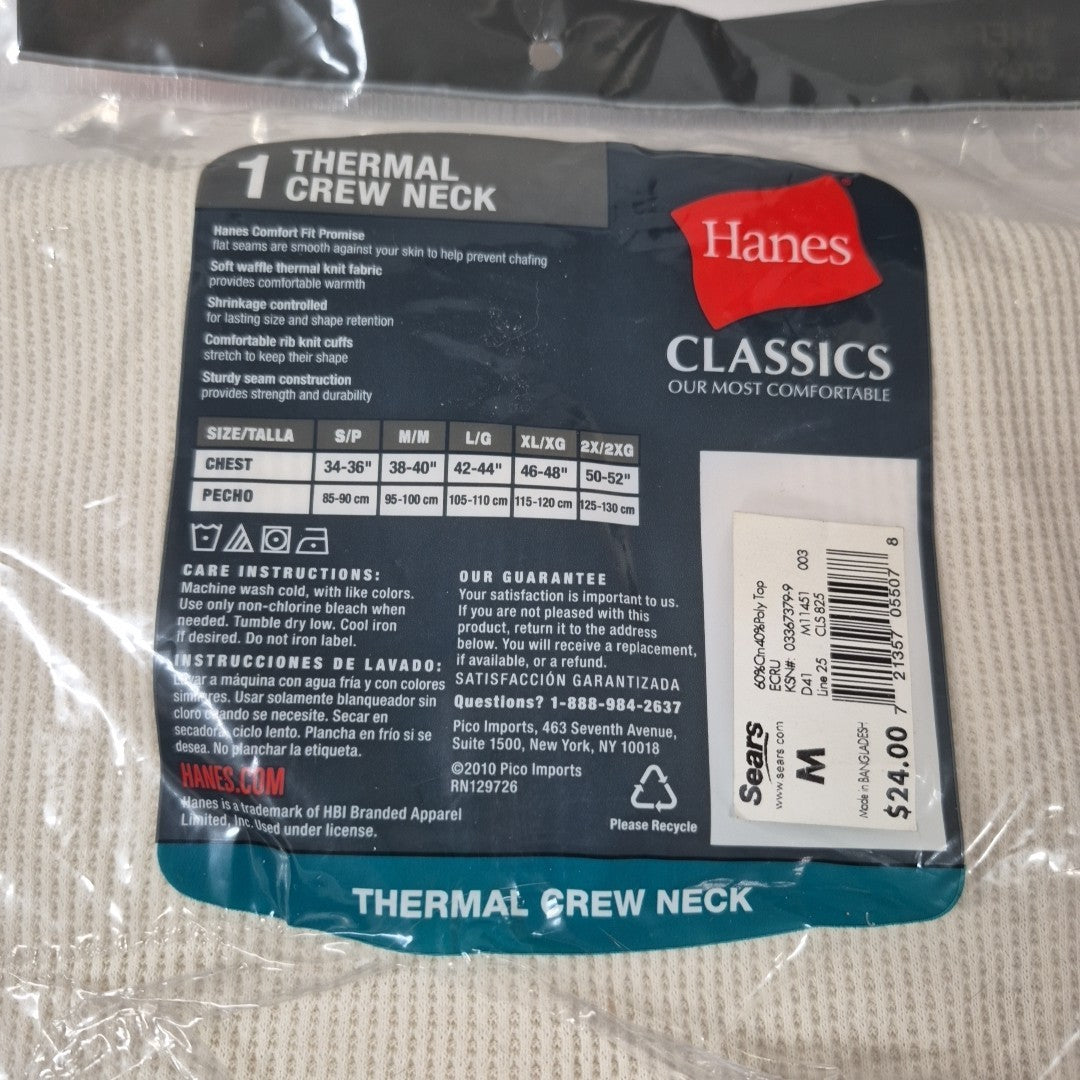 Hanes Classics Thermal Crew Neck Top Shirt Medium - New