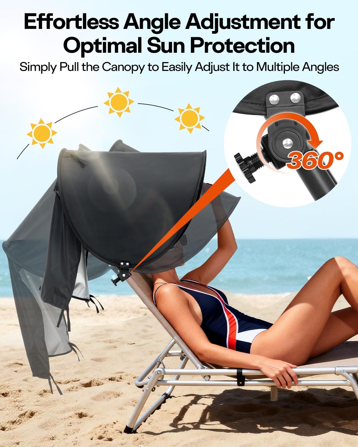 Universal UPF 50+ Sun Shade Canopy for Outdoor Chairs with Adjustable Angle & Back Flap