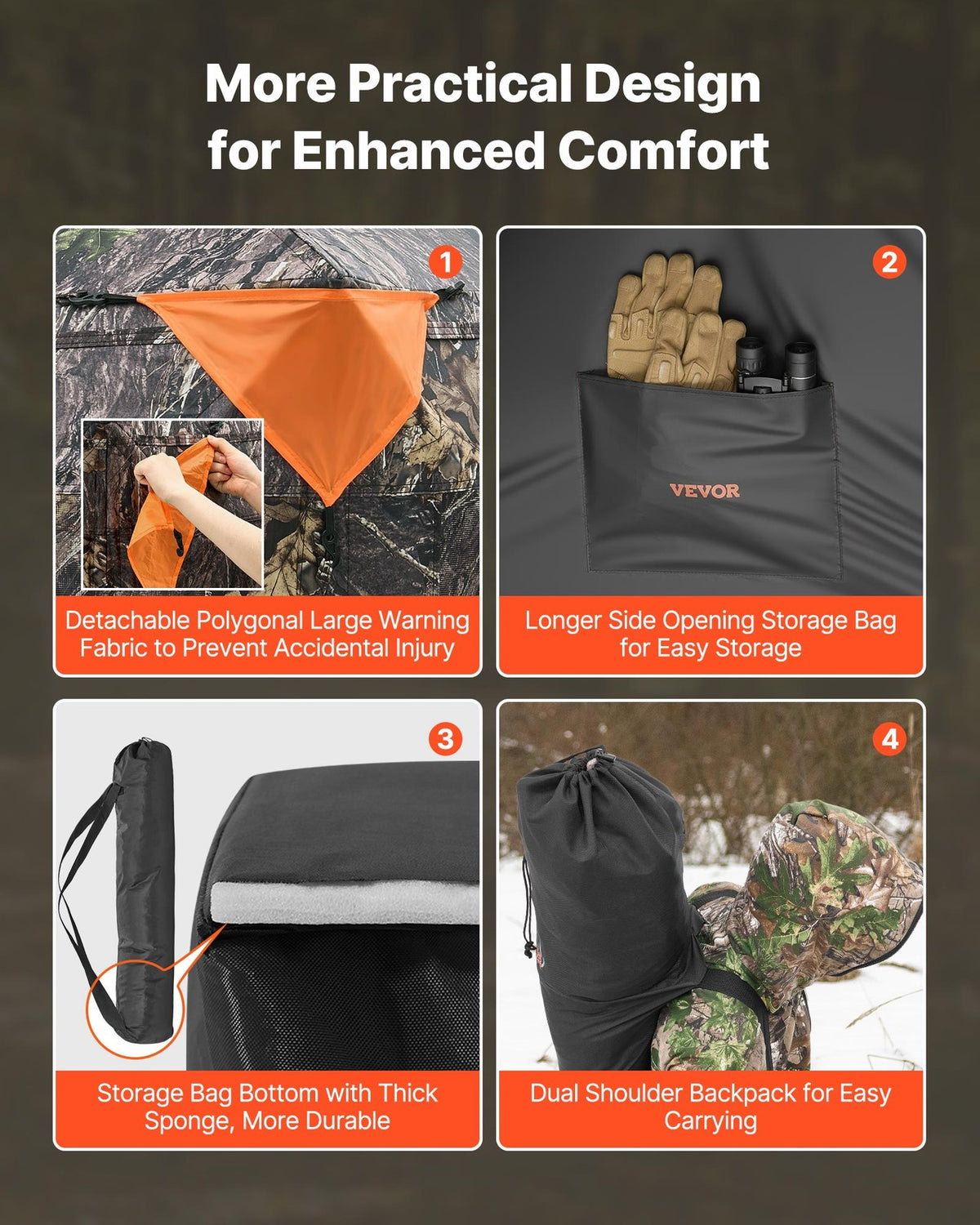 Hunting Blind 270° View Camouflage Ground Shelter with Mesh Windows for 1-3 People