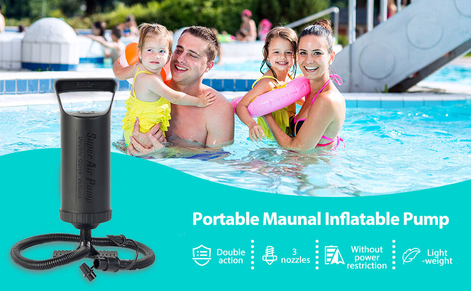 Hand Air Pump for Inflatable Pools, Air Beds & Toys - Rapid Dual-Action