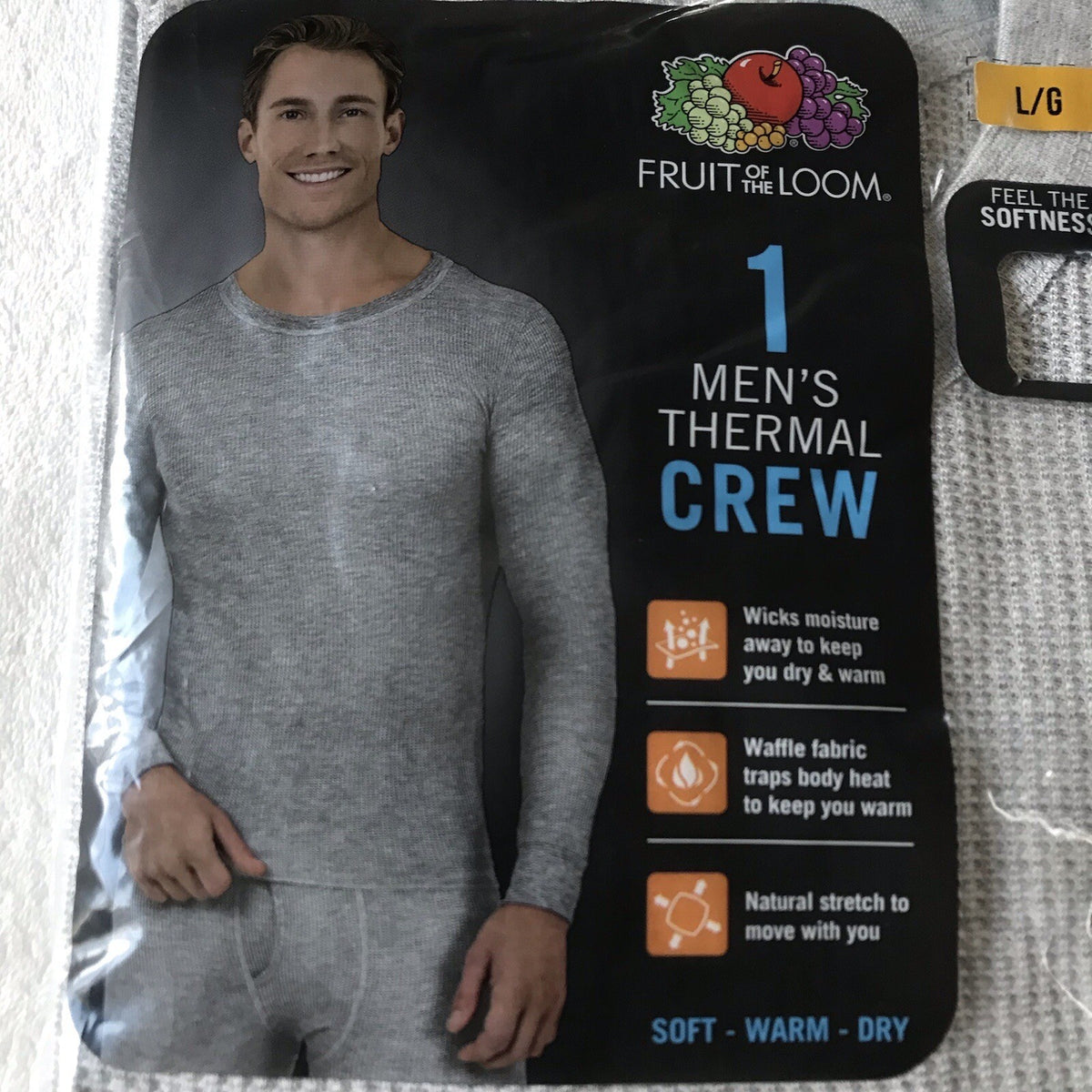 Men's Gray Waffle Thermal Top Size L - Soft Cotton-Polyester Base Layer