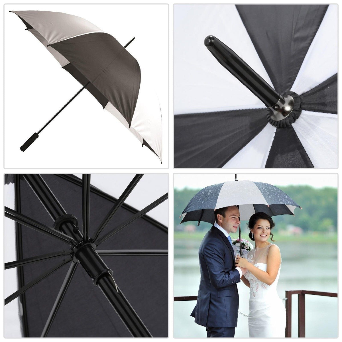 Large Black and White Golf Umbrella 60-Inch Parasol Rain Shield