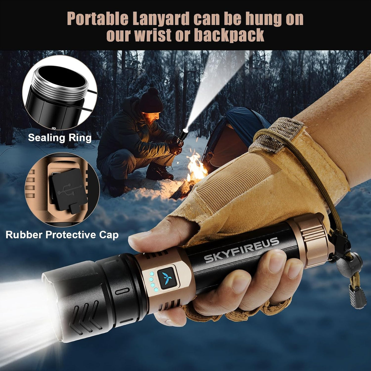 Rechargeable LED Flashlight 10000 Lumens Super Bright Handheld Torch with Zoom