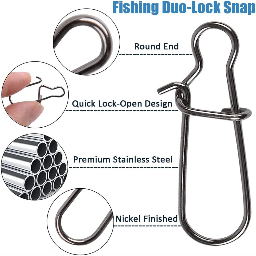 Fishing Snaps Fastlock Clips Barrel Swivels Stainless Steel 100/200PCS