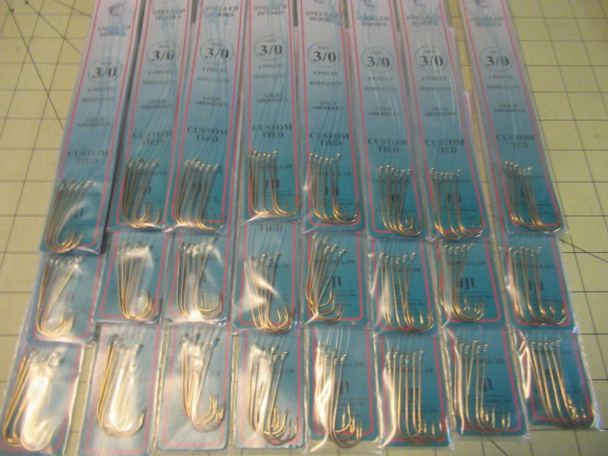 Gold Aberdeen Fish Hooks - Snelled Fishing Hooks in Bulk with Mono Leader, Multiple Sizes