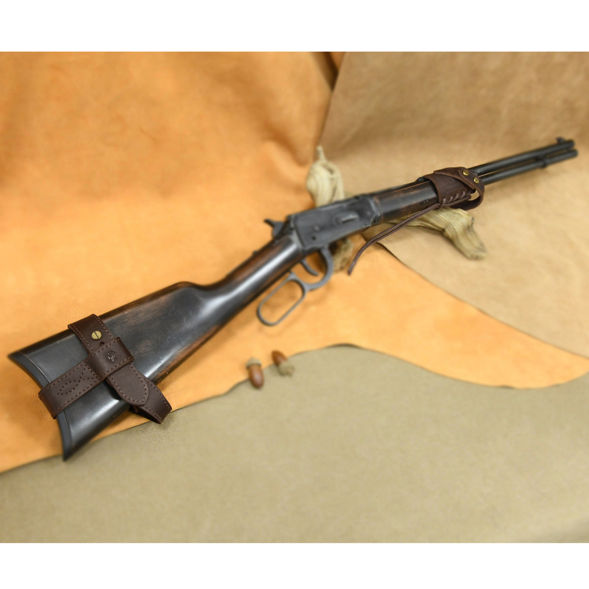 Full Leather Rifle No-Drill Harnessed Buttstock Mount with Sling Loop