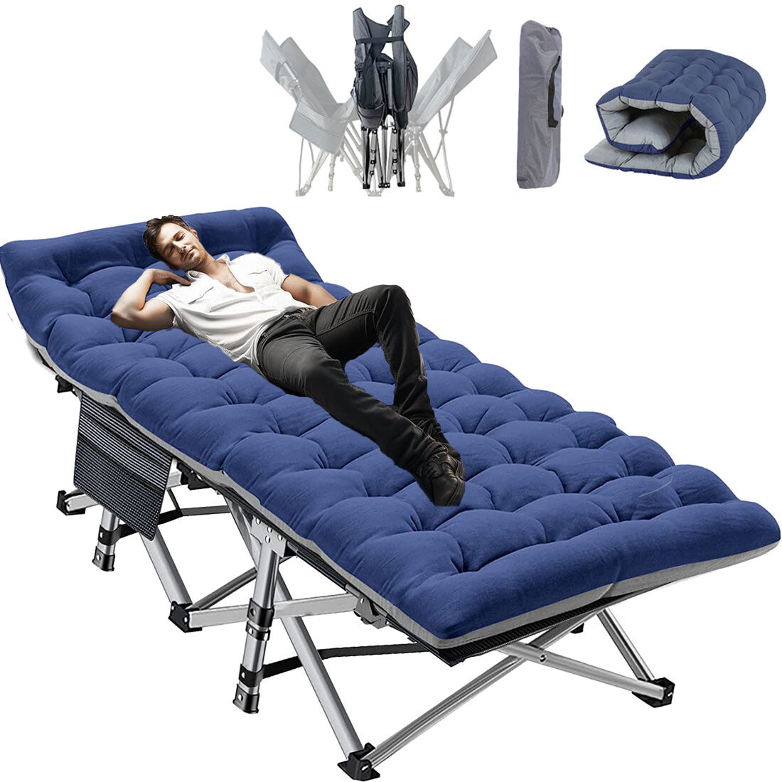 Heavy Duty Folding Camping Cot with Mattress - Portable Wide Bed for Adults