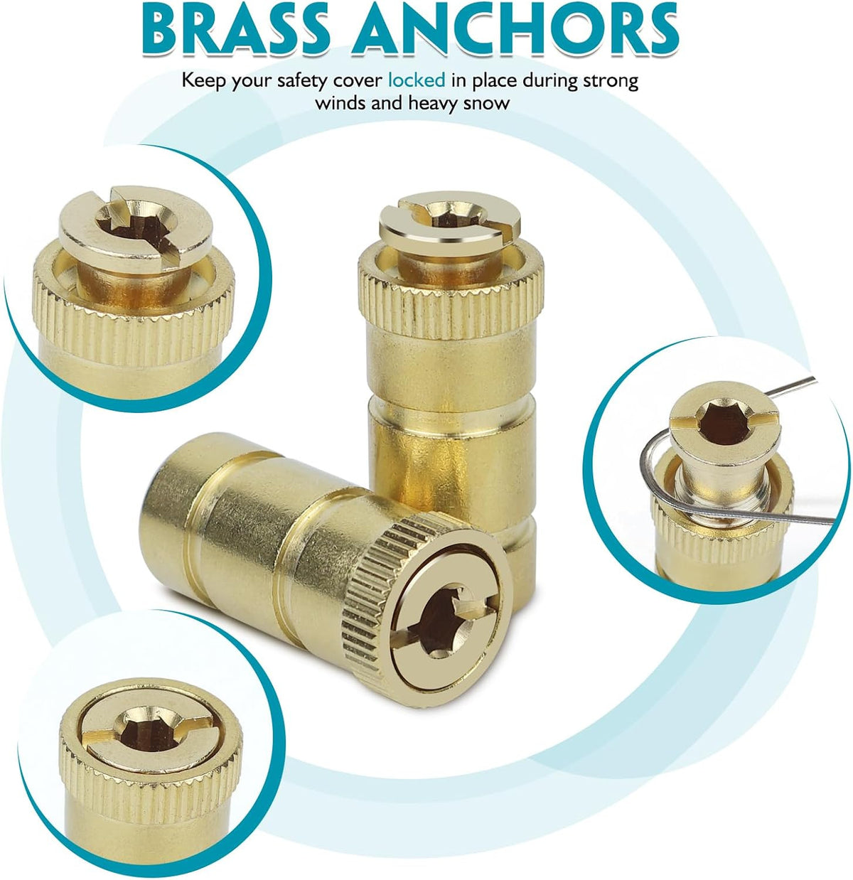 Pool Cover Anchor Removal Tool Kit with Brass Anchors for Inground Pool Maintenance