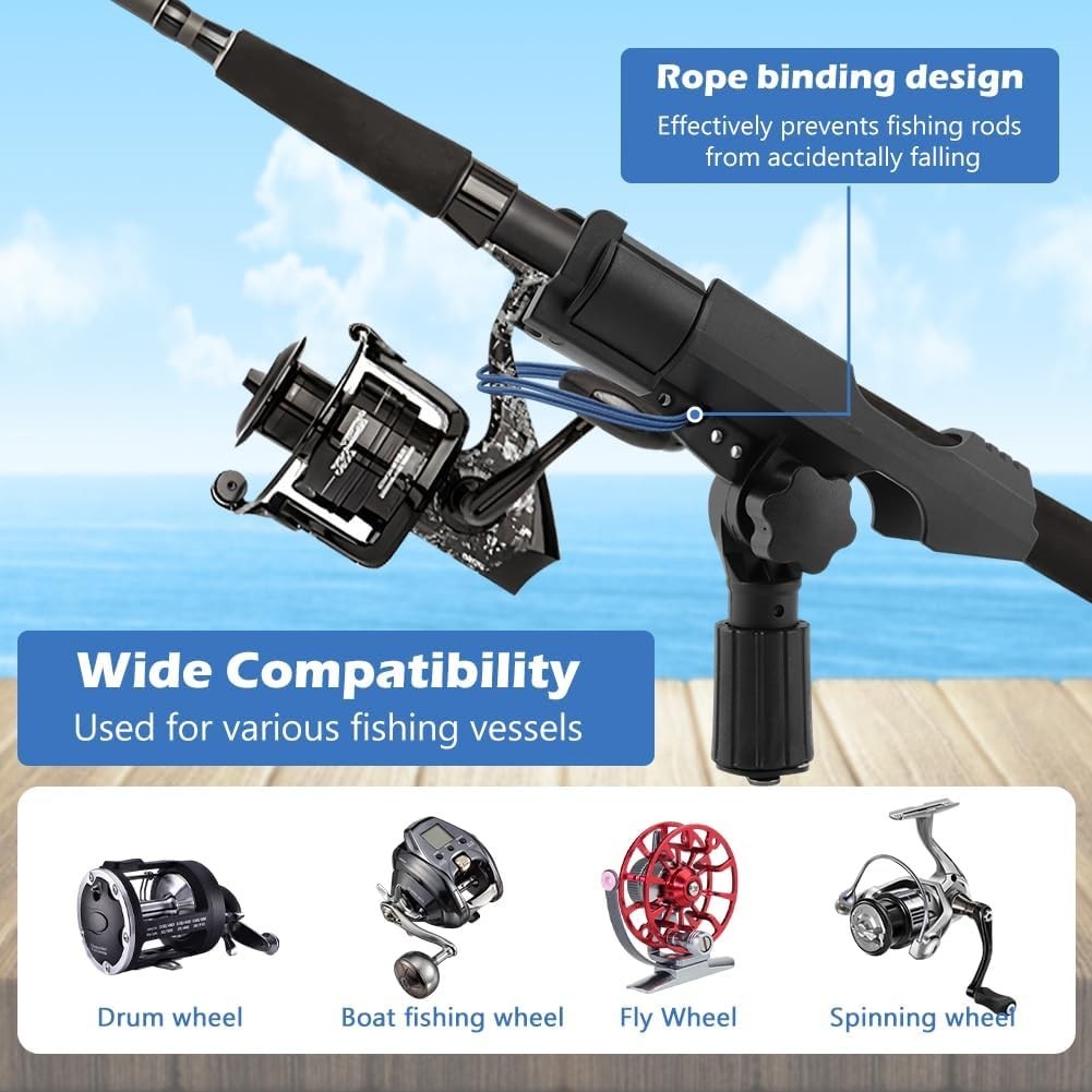 Fishing Rod Holders 2-Pack with 360° Rotation Kayak Rail Mount - Impact-Resistant ABS