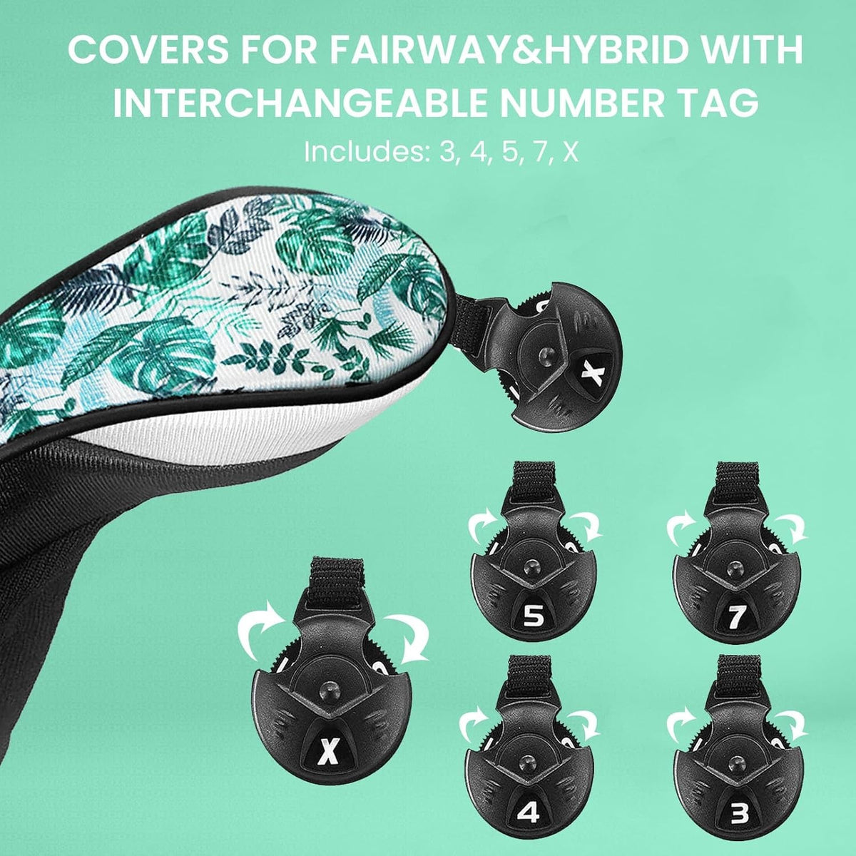 Golf Club Head Covers Set Woods Hybrids 3 Pack with Interchangeable Number Tags