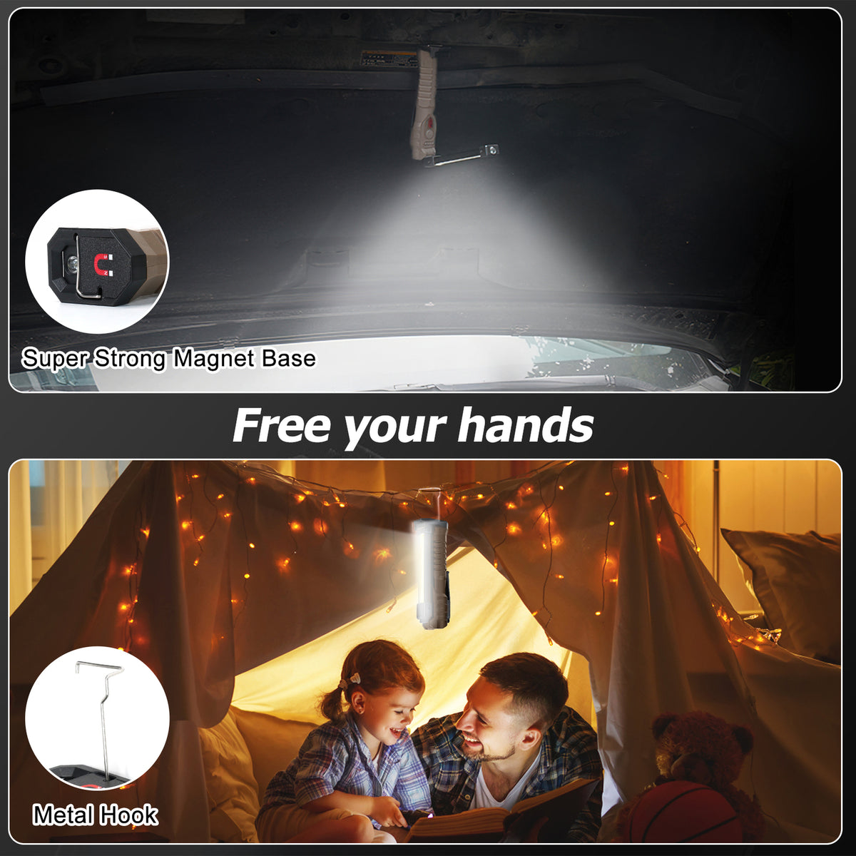 Rechargeable USB LED Work Light with High Lumens, IPX6 Waterproof, Multiple Modes