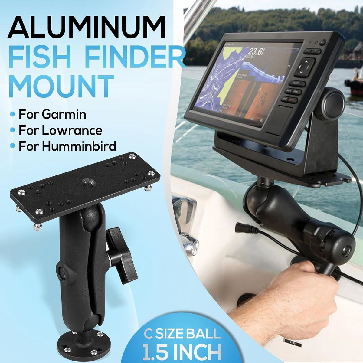 Marine Fish Finder Mount with 1.5 Inch C Size Ball Universal Fit for Garmin Lowrance Humminbird