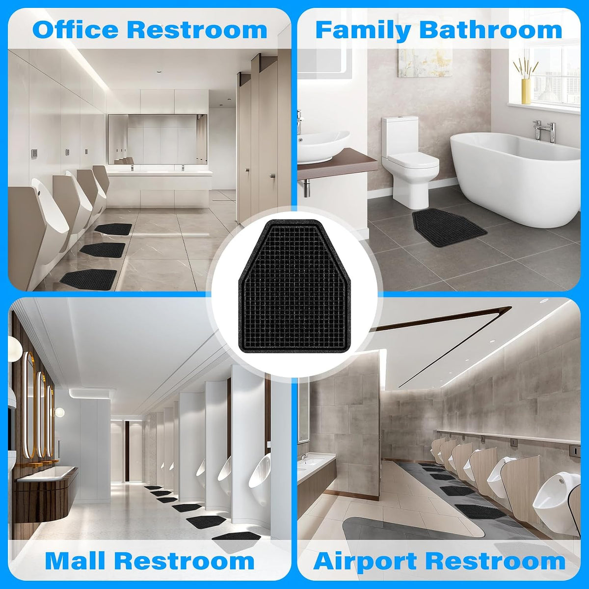 8 Pack Urinal Floor Mats Non-Slip Heavy Duty Absorbent Bathroom Pads