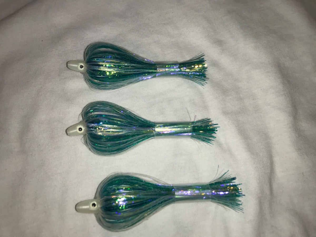 Salmon Trolling Flies Pack of 3 - 4 Inch Rigged Tourney Style for Salmon Fishing