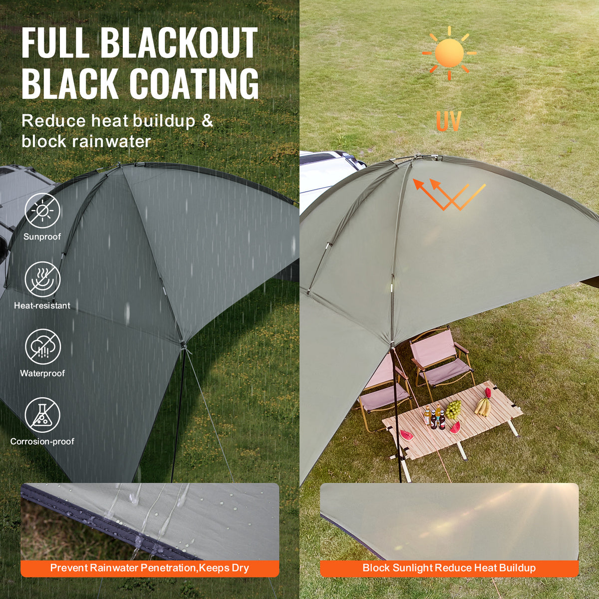 10x7ft Portable Car Side Awning with UV Protection Waterproof & Windproof