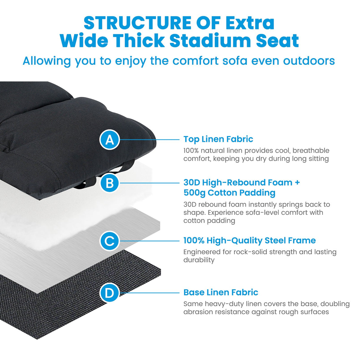 5-Inch Reclining Stadium Seat with Back Support and Sofa-Style Comfort