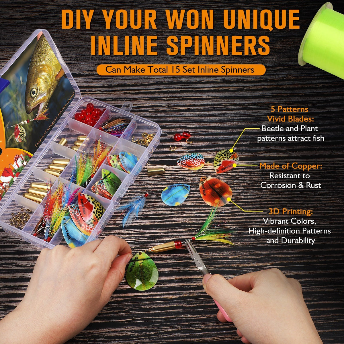 155PCS Inline Spinner Making Kit for Fishing Lures - Bass Trout Pike