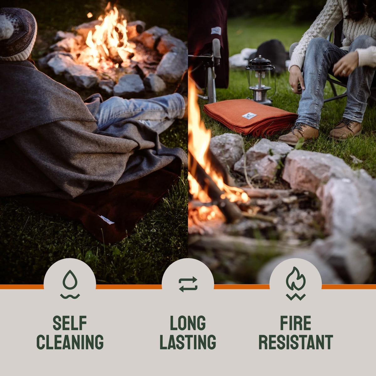 Merino Wool Camping Blanket 66x90 Inches - Warm Outdoor Throw