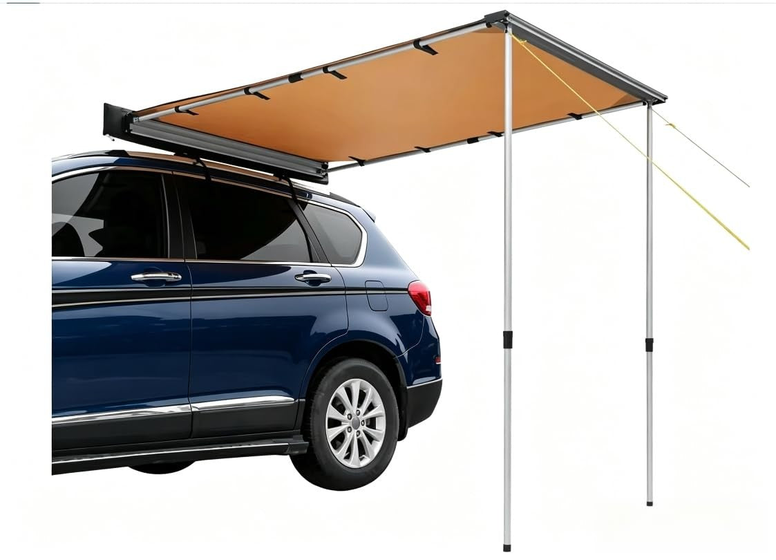 6.6ft Vehicle Awning with Waterproof Fabric and Aluminum Poles - Universal Roof Rack Mount