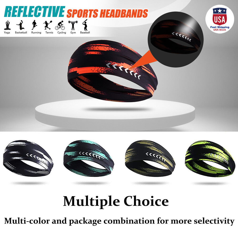 Reflective Sport Headband Moisture Wicking Hair Band for Running Cycling Yoga