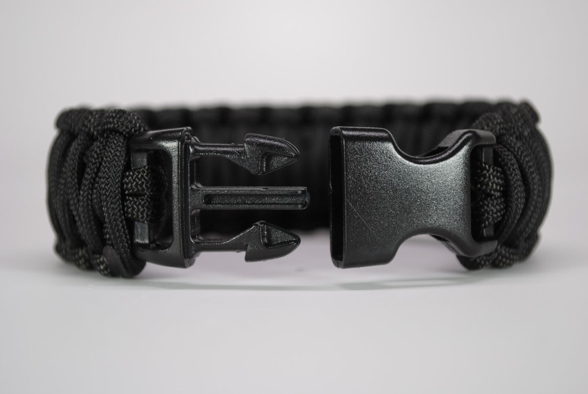 Paracord Survival Bracelet King Cobra Solid Black - Made in USA, Adjustable Sizes