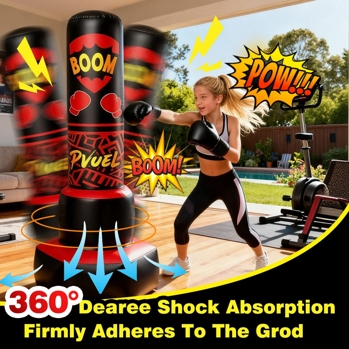 Kids Punching Bag Set with Gloves and Pump - Inflatable Freestanding Martial Arts Toy