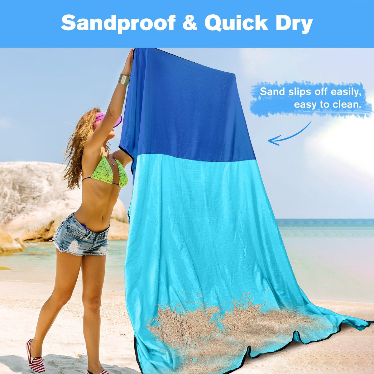Large Waterproof Sandproof Beach Blanket 79x87 Inches Portable Outdoor Mat