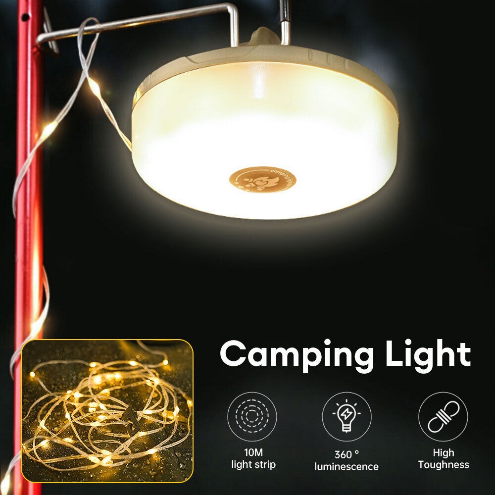 Rechargeable 33ft LED String Lights for Camping Tent & Home Decor - RGB Warm