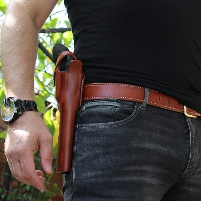 3-Slot Leather Gun Holster Fits Colt Anaconda 44 Magnum 6-Inch Barrel