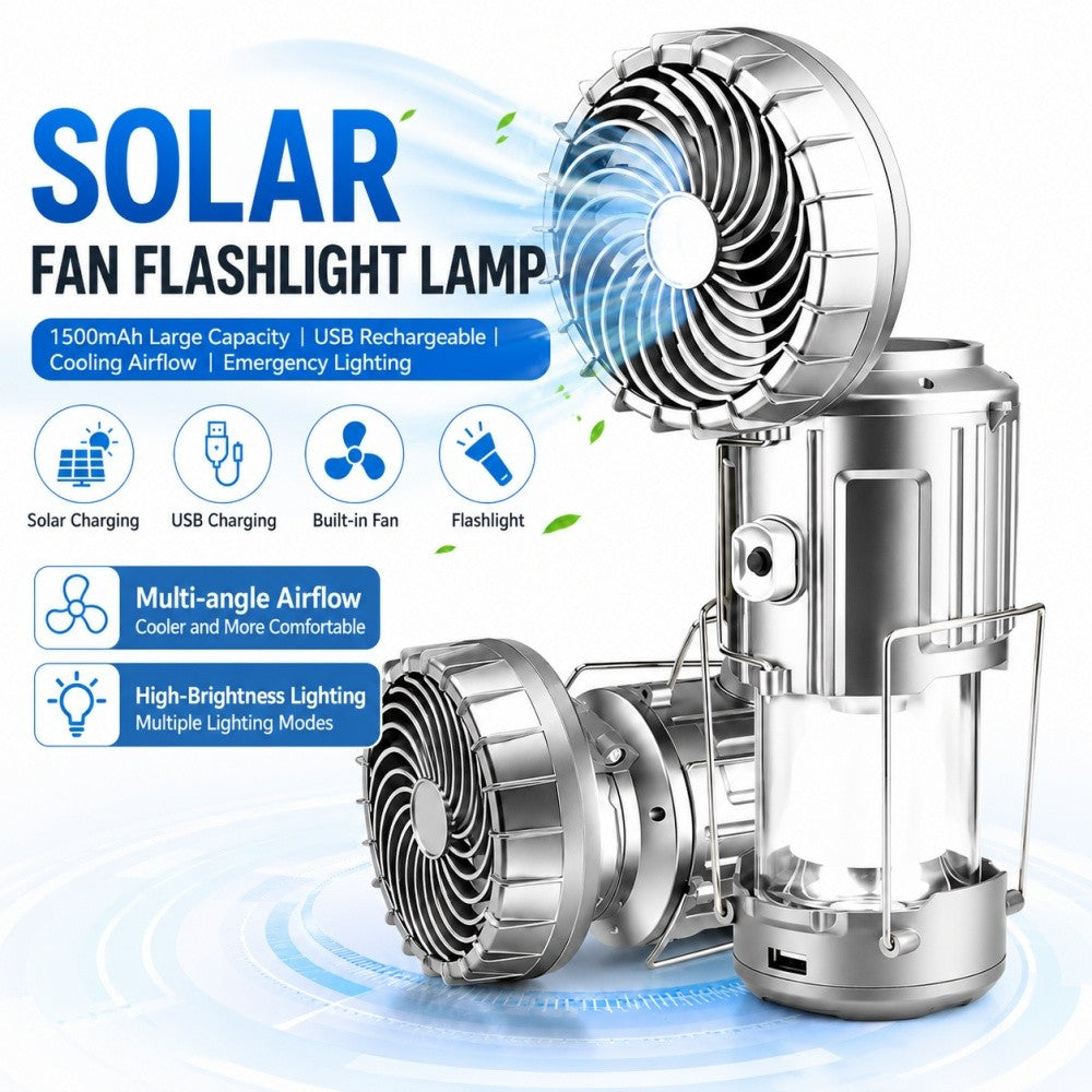 Rechargeable Solar Camping Lantern with Fan - Portable Tent Light & USB Power Bank