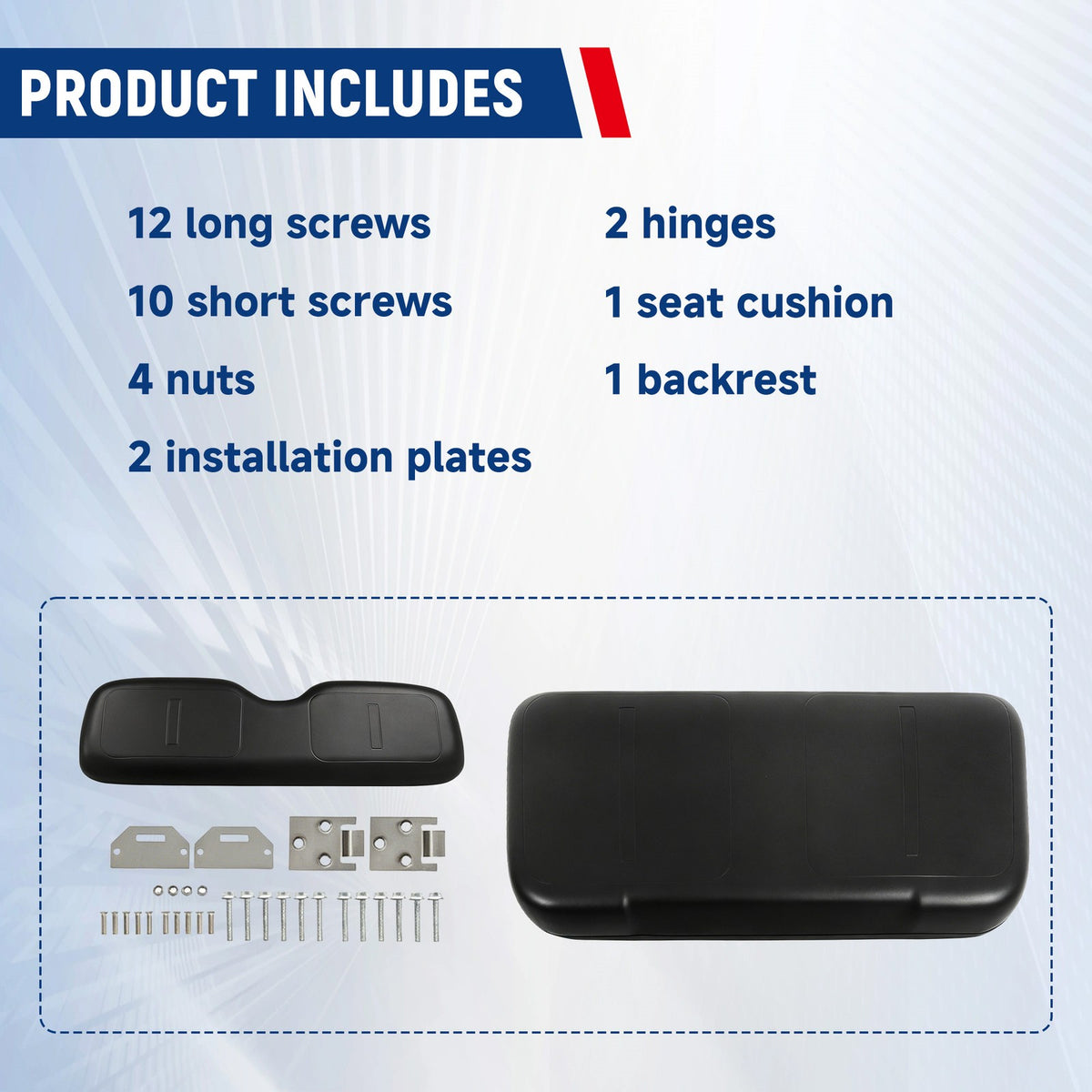 Front Seat Cushion Set for EZGO Medalist TXT Golf Cart - OE Replacement, Hardware Included