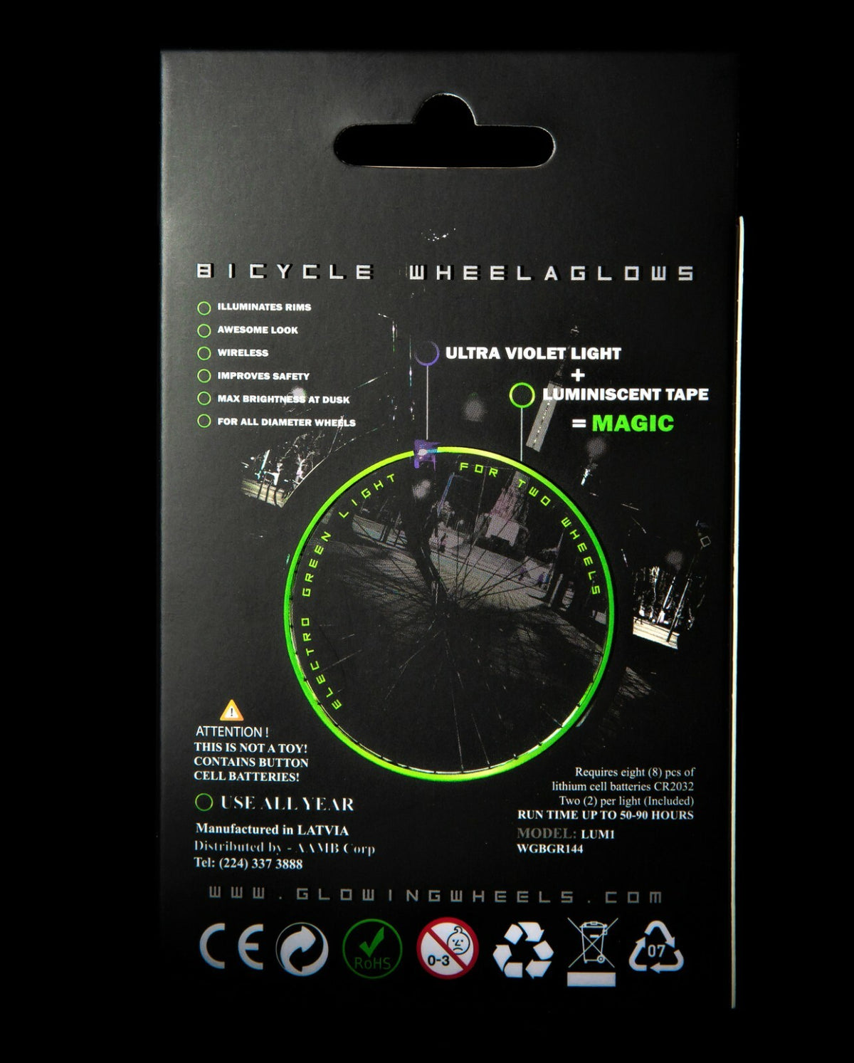 Glow in Dark Bicycle Rim Lights Kit with UV Activation - Green
