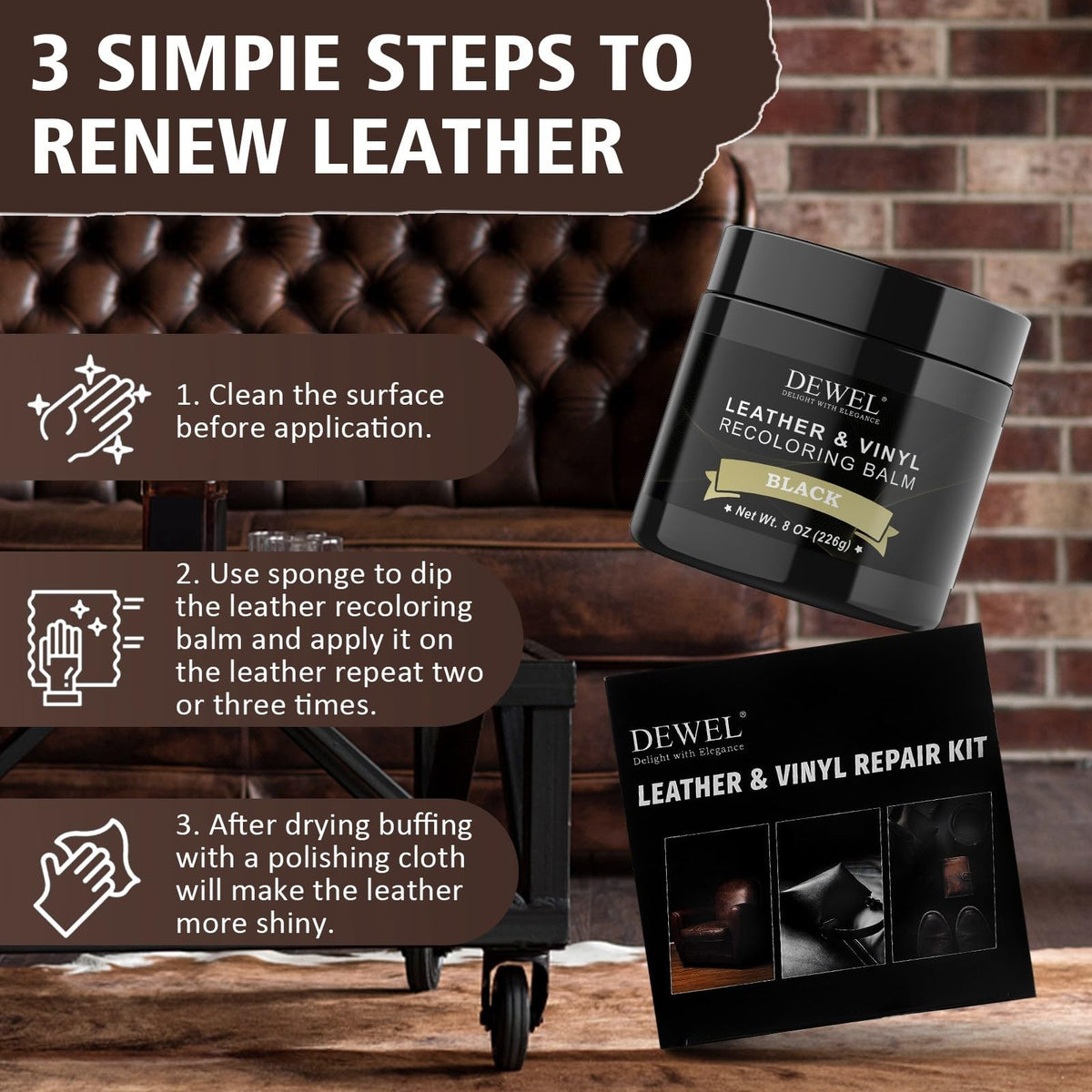 Leather Recoloring Balm for Faded and Scratched Leather - 8oz Black Restorer