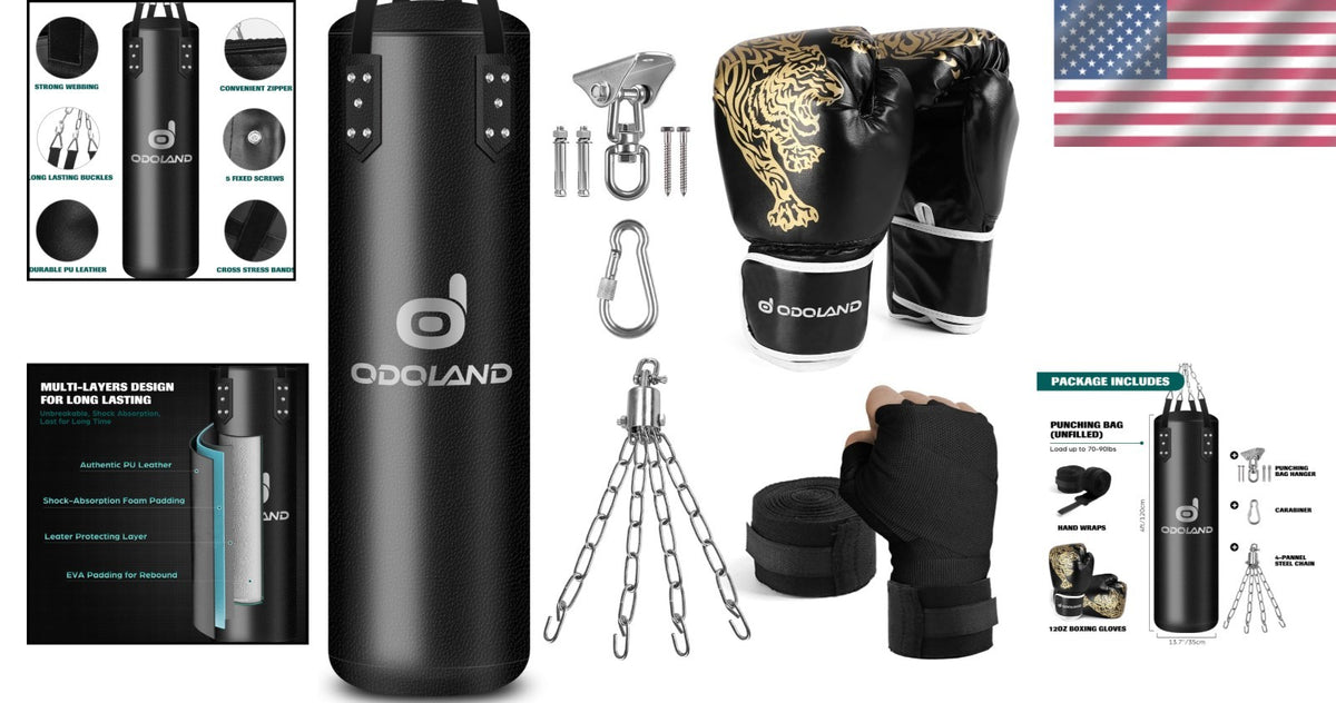 Heavy Boxing Bag Set with 12oz Gloves & Hand Wraps - 4FT Punching Bag for MMA & Training
