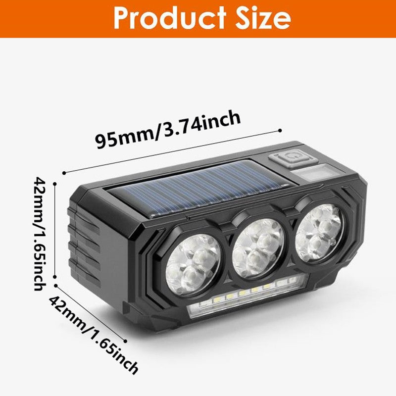 Solar USB Rechargeable Bike Light with Bright LED Beam & Loud Horn