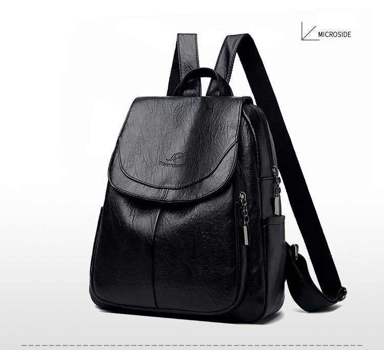 Women’s Artificial Leather Backpack - Luxury Designer Style, Soft Cowhide