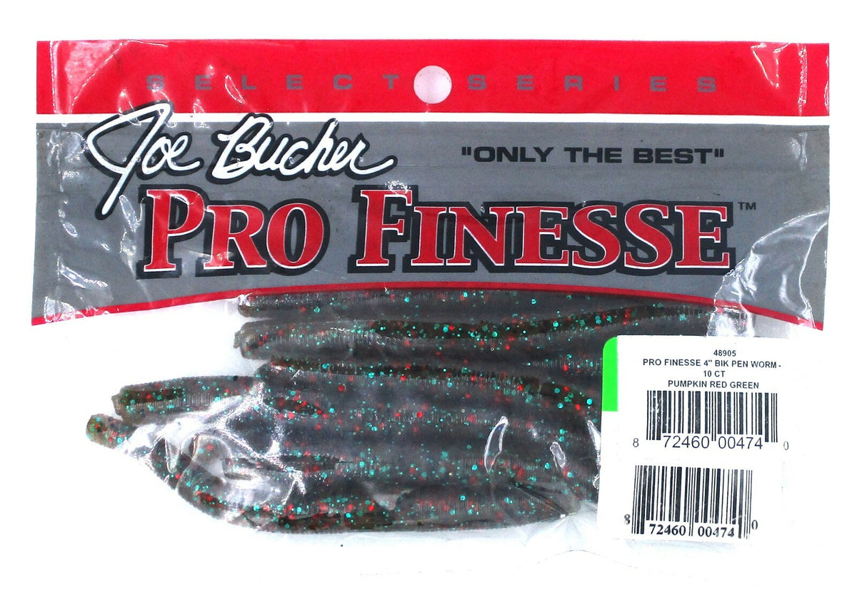 Joe Bucher Pro Finesse 4-inch BIK Pen Worms - Pumpkin Red & Green, 30 Pack