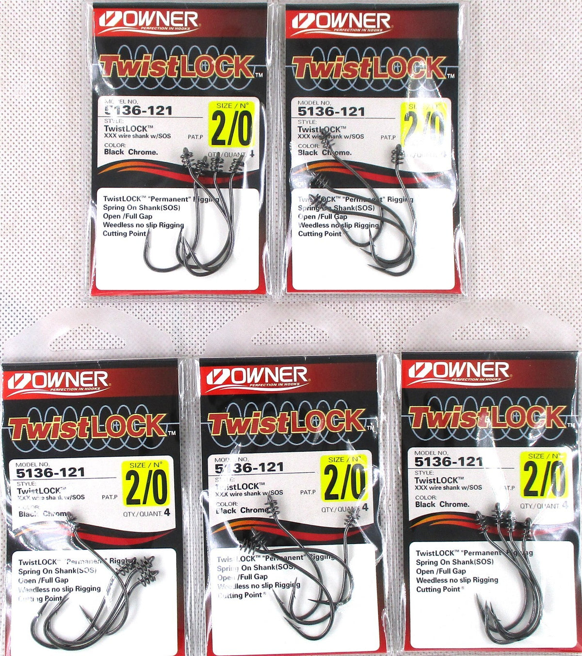 Set of 5 Black Chrome Twistlock Hooks Size 2/0 for Heavy-Duty Applications