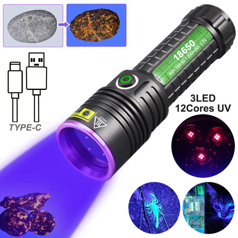 UV Flashlight Torch for Pet Stain Detection Rechargeable UV Light